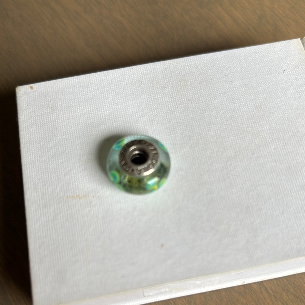 Pandora Aqua Glass Charm with Silver Core
